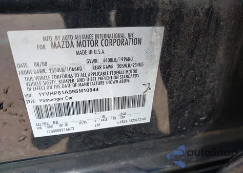 2009 Mazda Mazda6 I Sport from USA, damaged, VIN 1YVHP81A995M10844